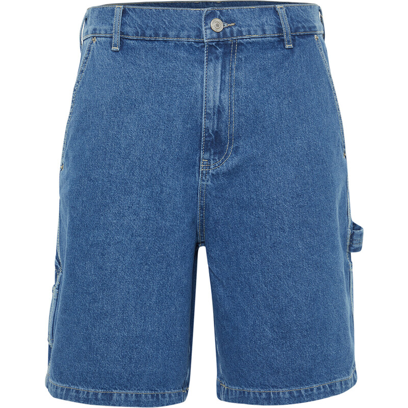 Trendyol Navy Blue Wide Cut Carpenter Denim Shorts