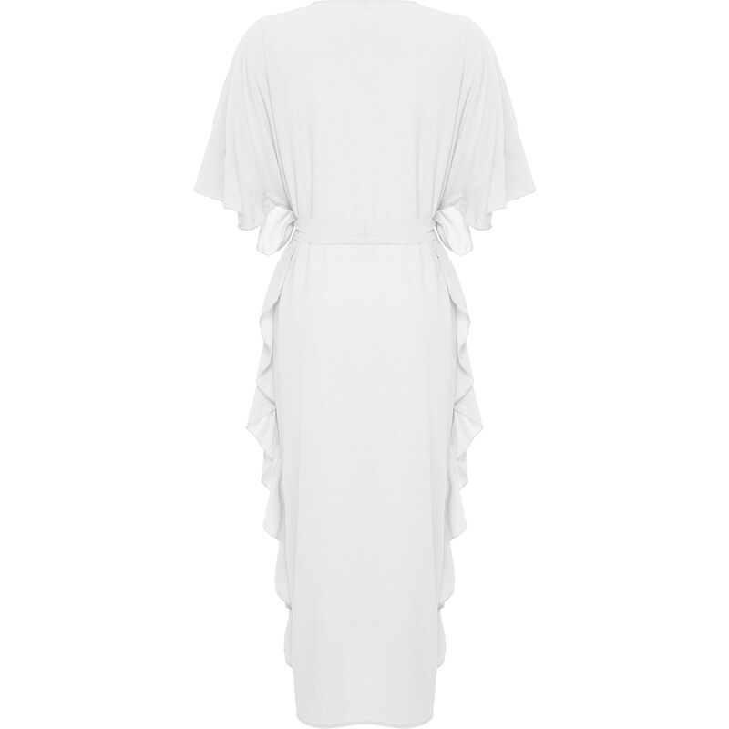 Trendyol Bridal Ecru Belted Maxi Woven Frilly Kimono & Kaftan