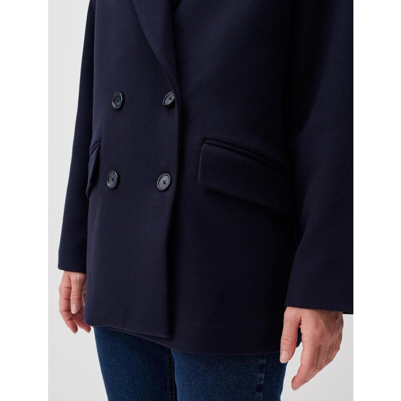 Jimmy Key Navy Blue Long Sleeve Buttoned Cashmere Coat