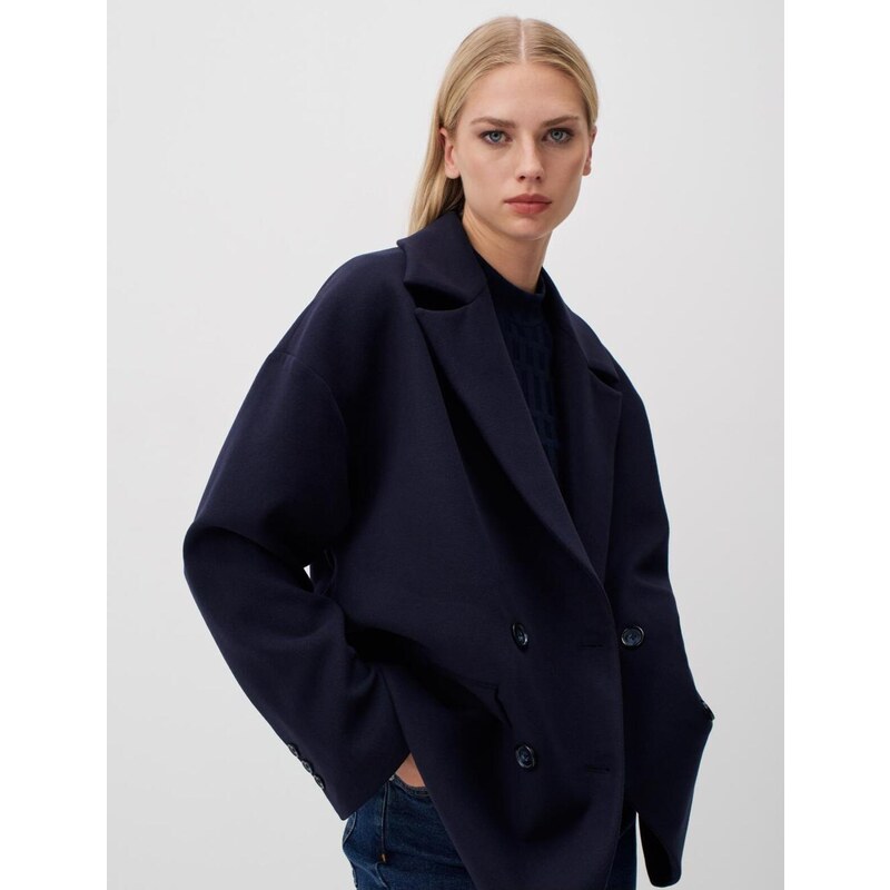 Jimmy Key Navy Blue Long Sleeve Buttoned Cashmere Coat