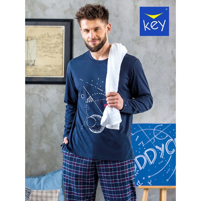 Pyjamas Key MNS 616 B23 length/yr M-2XL navy blue-check