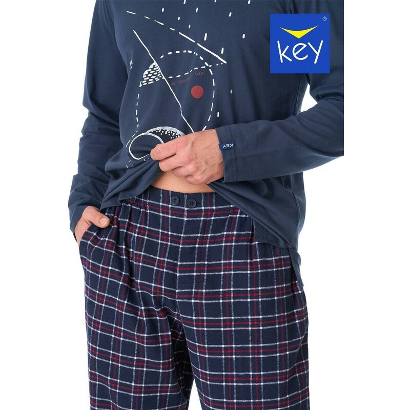 Pyjamas Key MNS 616 B23 length/yr M-2XL navy blue-check