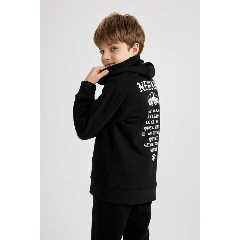 DEFACTO Boy Hooded Printed Thick Sweatshirt