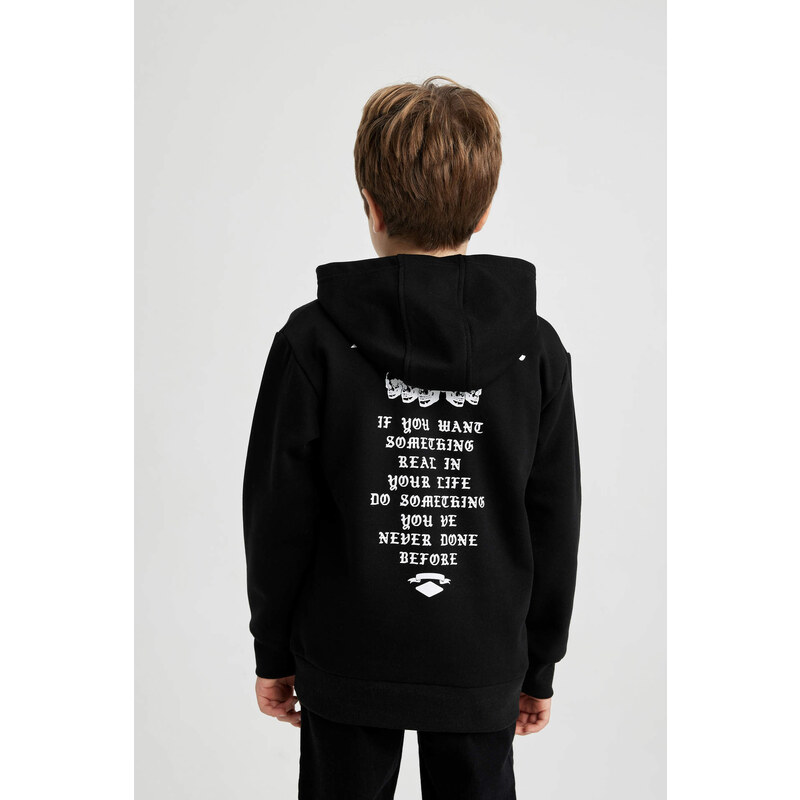 DEFACTO Boy Hooded Printed Thick Sweatshirt