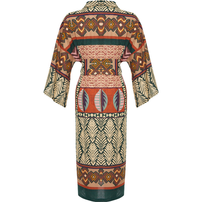 Trendyol Ethnic Patterned Midi Woven 100% Cotton Kimono & Kaftan