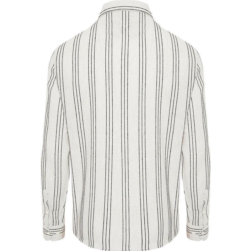 Trendyol Ecru Regular Fit Striped Etamine Shirt