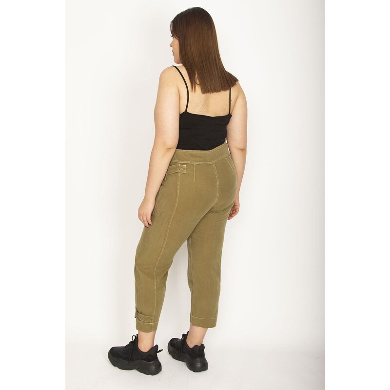 Şans Women's Plus Size Khaki Cargo Cargo Pants with Pockets Epaulettes