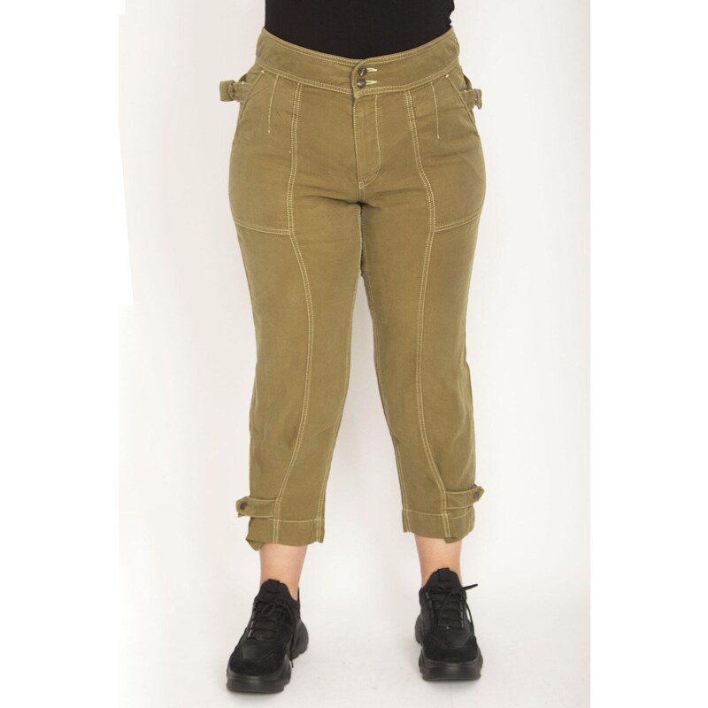 Şans Women's Plus Size Khaki Cargo Cargo Pants with Pockets Epaulettes