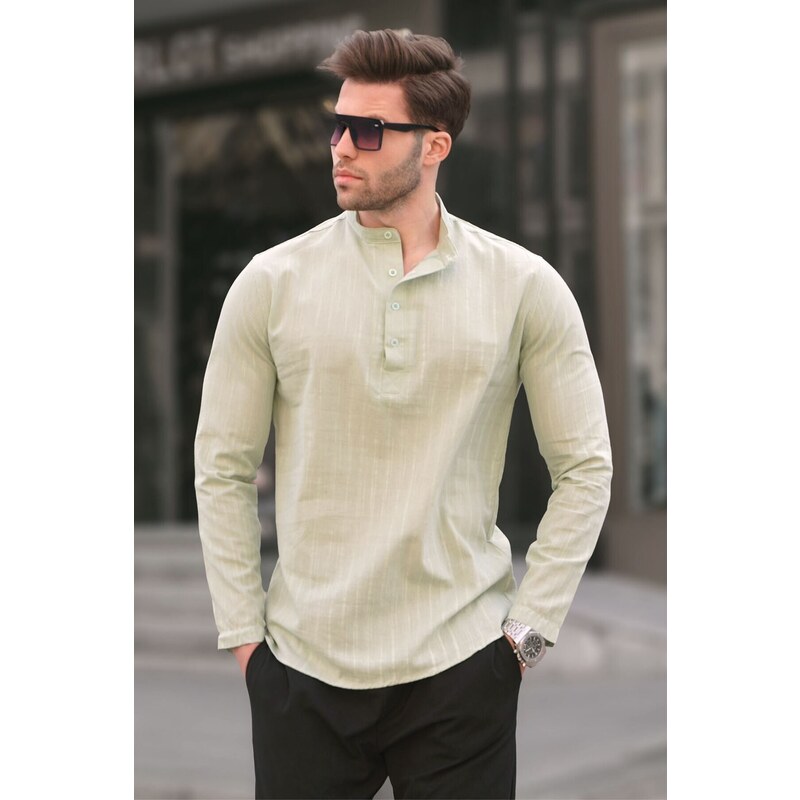 Madmext Mint Green Linen Regular Fit Men's Shirt 5586