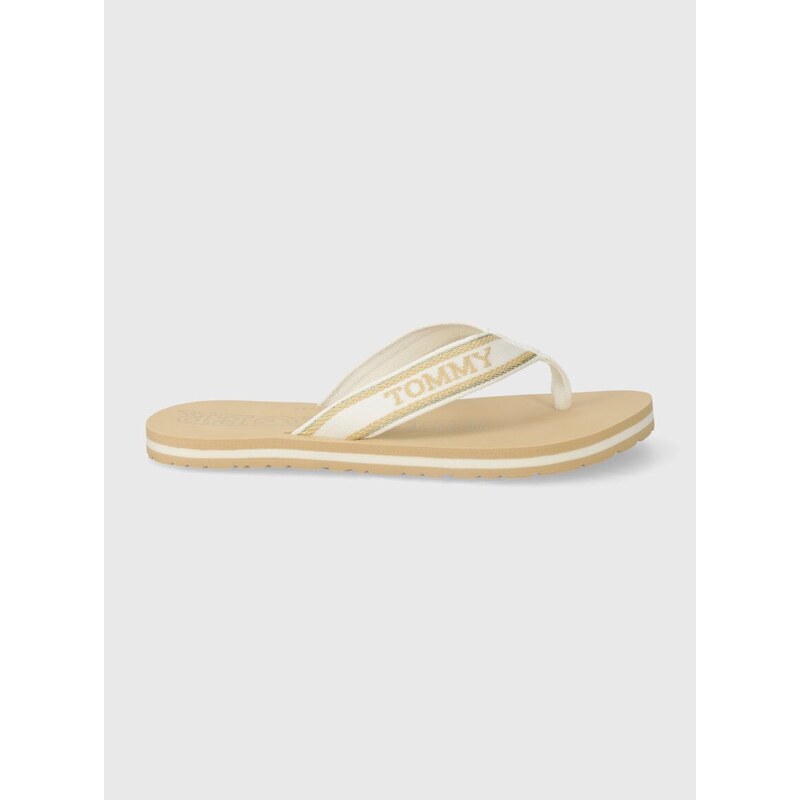 Žabky Tommy Hilfiger HILFIGER BEACH SANDAL dámské, béžová barva, na plochém podpatku, FW0FW07905