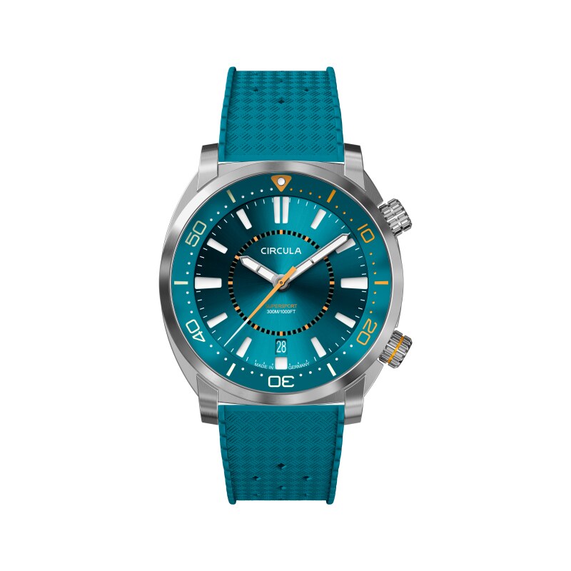 Circula Watches Stříbrné pánské hodinky Circula s gumovým páskem SuperSport - Blue 40MM Automatic