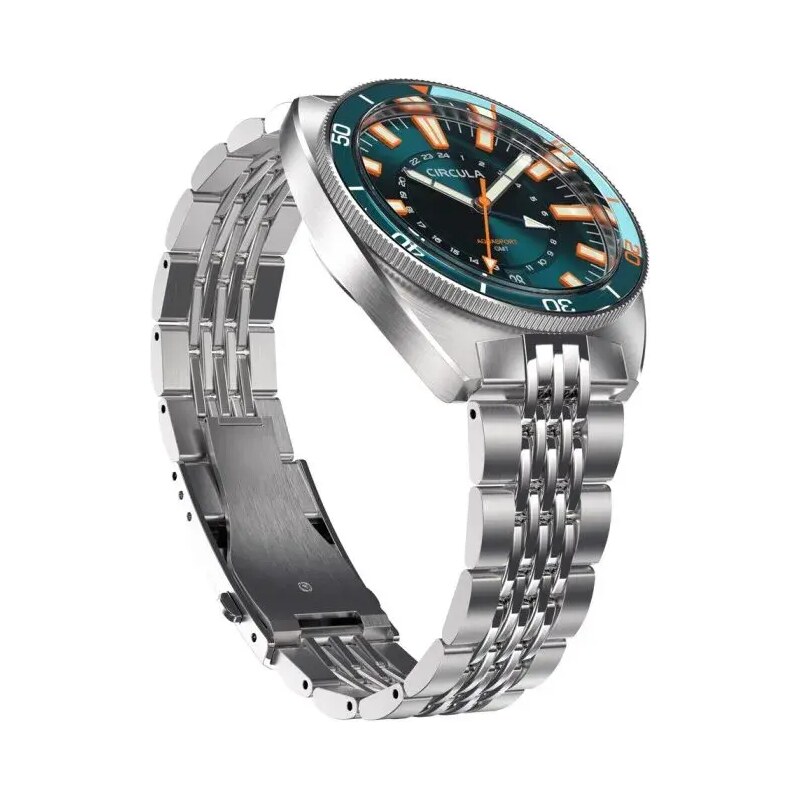 Circula Watches Stříbrné pánské hodinky Circula s ocelovým páskem AquaSport GMT - Blue 40MM Automatic