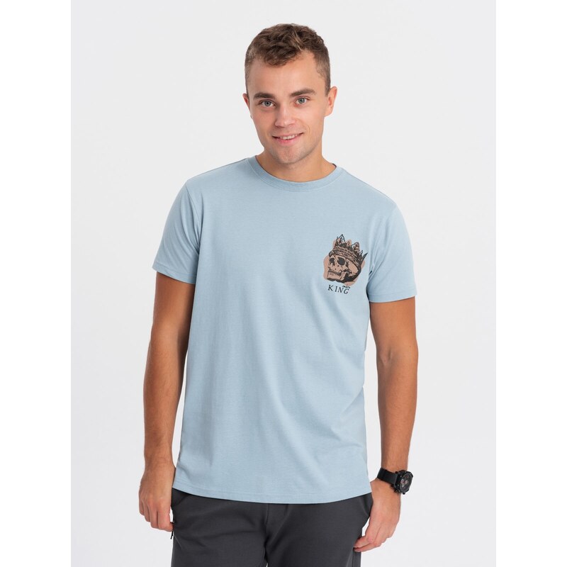 Ombre Clothing Pánské bavlněné tričko s potiskem na hrudi - světle modré V2 OM-TSPT-0167