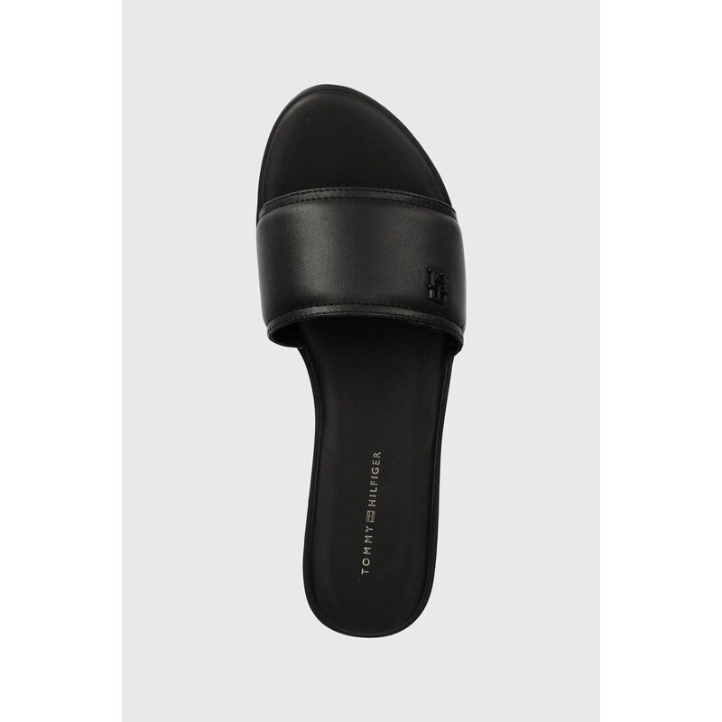 Kožené pantofle Tommy Hilfiger POP COLOR MULE SANDAL dámské, černá barva, FW0FW07936