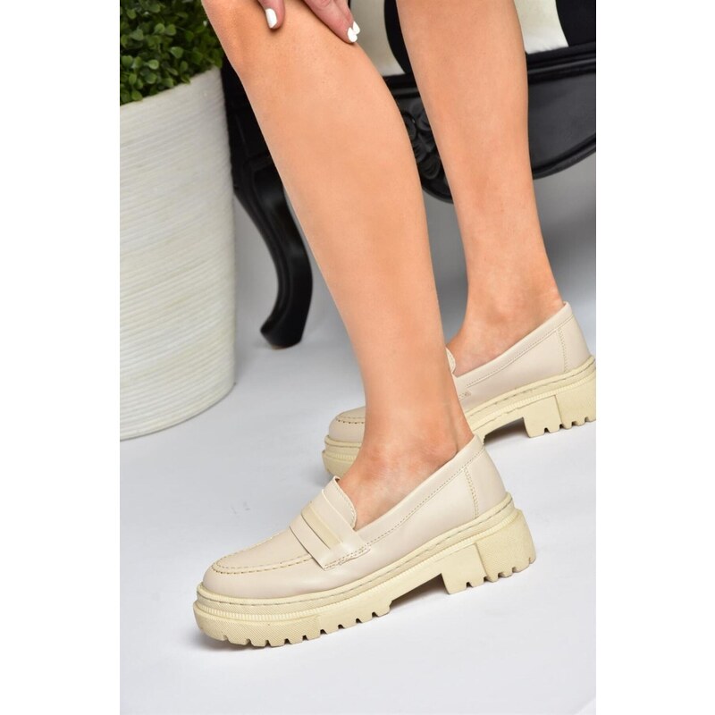 Fox Shoes P6520345009 Beige Thick Soled Women's Casual Shoes P652034500