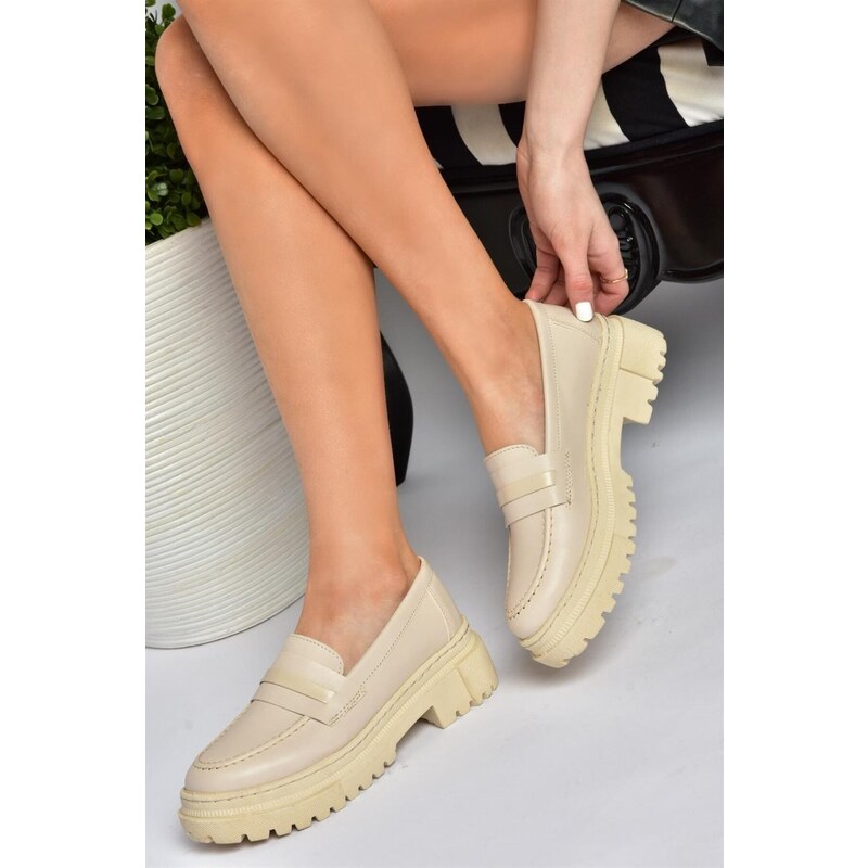 Fox Shoes P6520345009 Beige Thick Soled Women's Casual Shoes P652034500