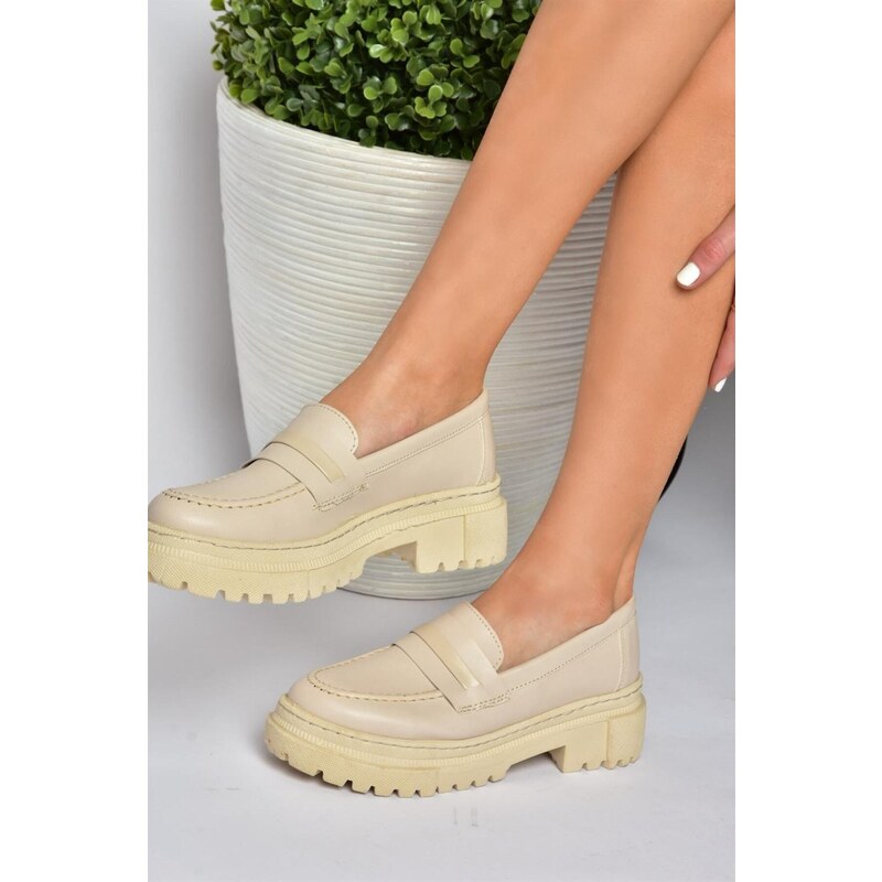 Fox Shoes P6520345009 Beige Thick Soled Women's Casual Shoes P652034500