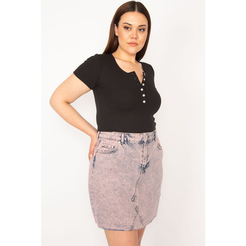Şans Women's Plus Size Lilac Wash Effect Lean Skirt