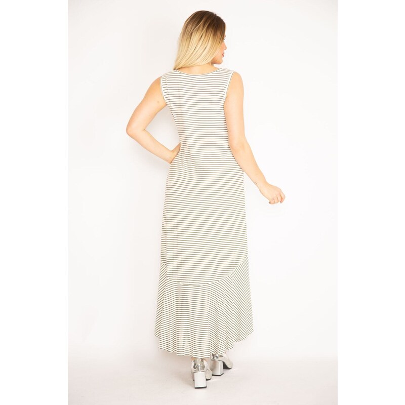 Şans Women's Bone Plus Size Skirt Tiered Long Back Striped Dress