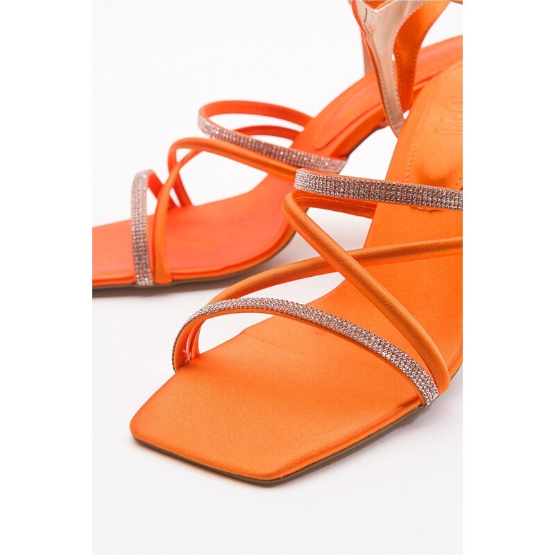 LuviShoes Vivid Women's Orange Satin Heeled Shoes