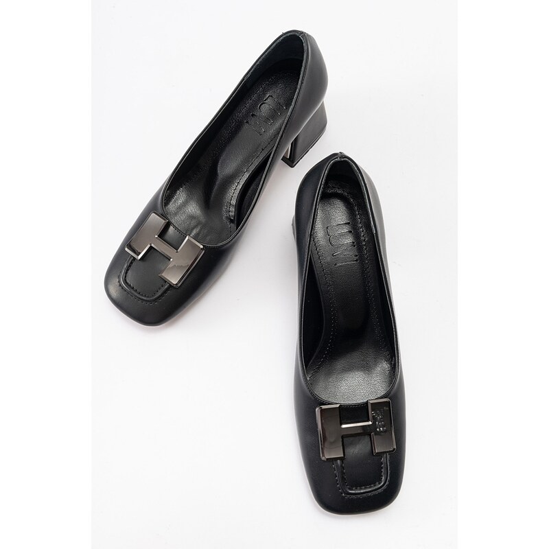 LuviShoes ELOIS Women's Black-Black Buckled Heeled Shoes