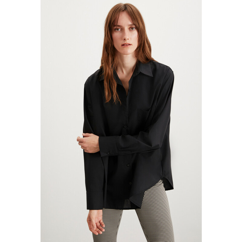 GRIMELANGE Celia Women's 100% Cotton Oversize Fit Black Shirt