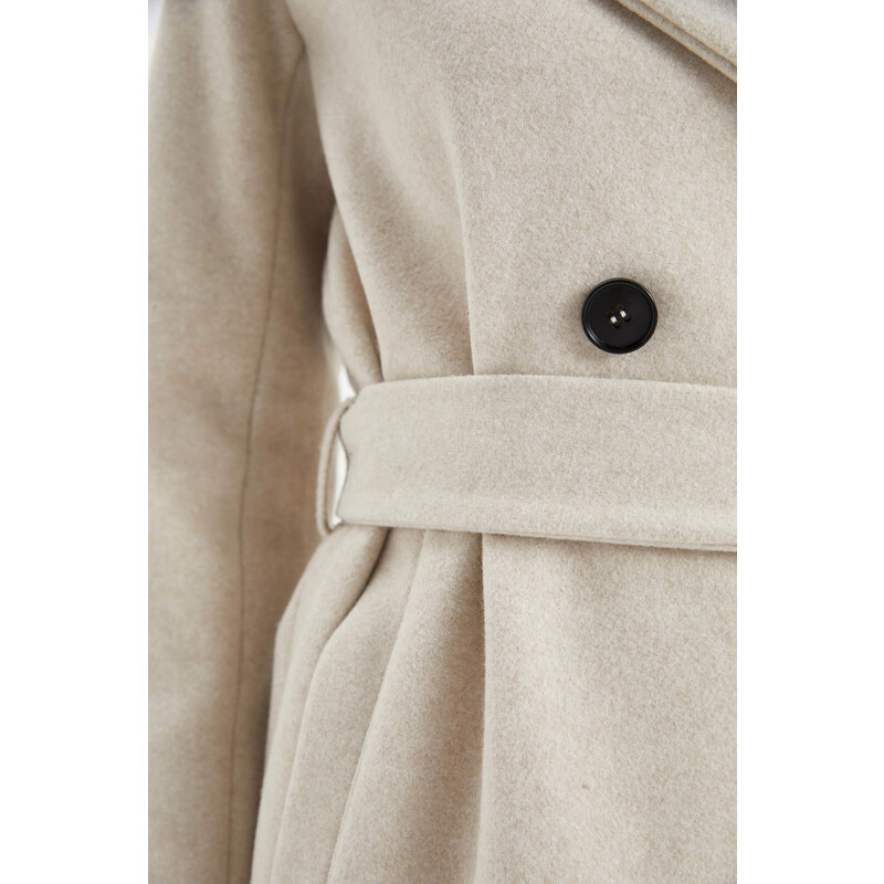 DEFACTO Regular Fit Hooded Belted Cashmere Coat