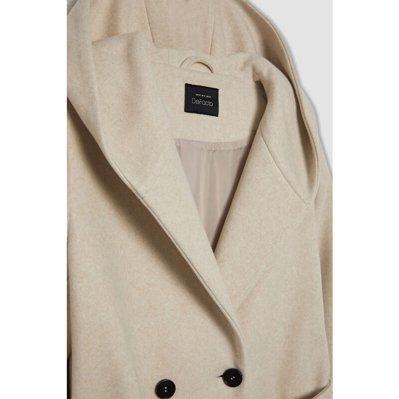 DEFACTO Regular Fit Hooded Belted Cashmere Coat