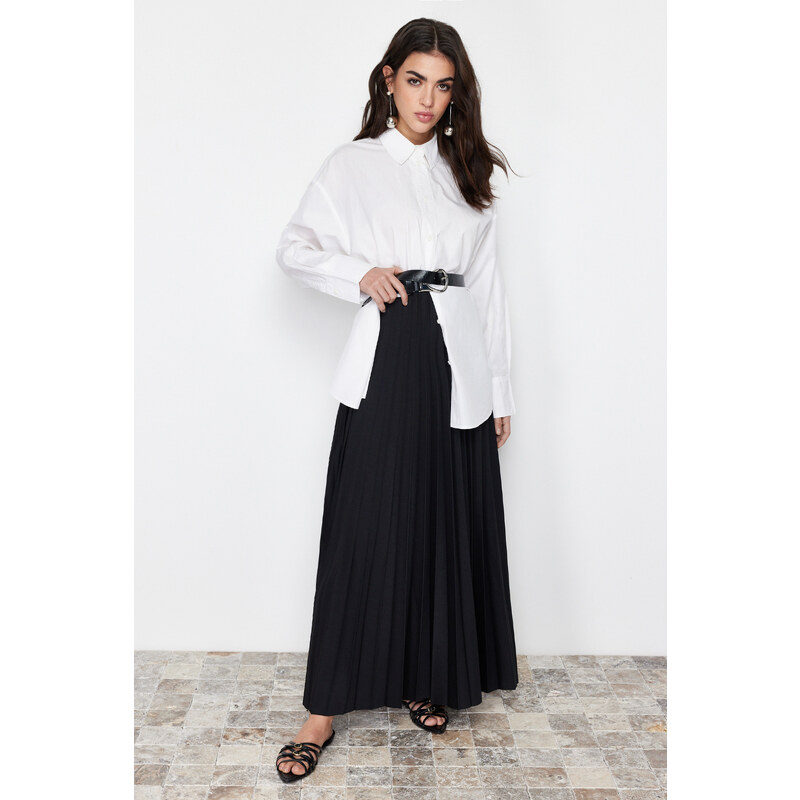 Trendyol Black Pleated Knitted Skirt