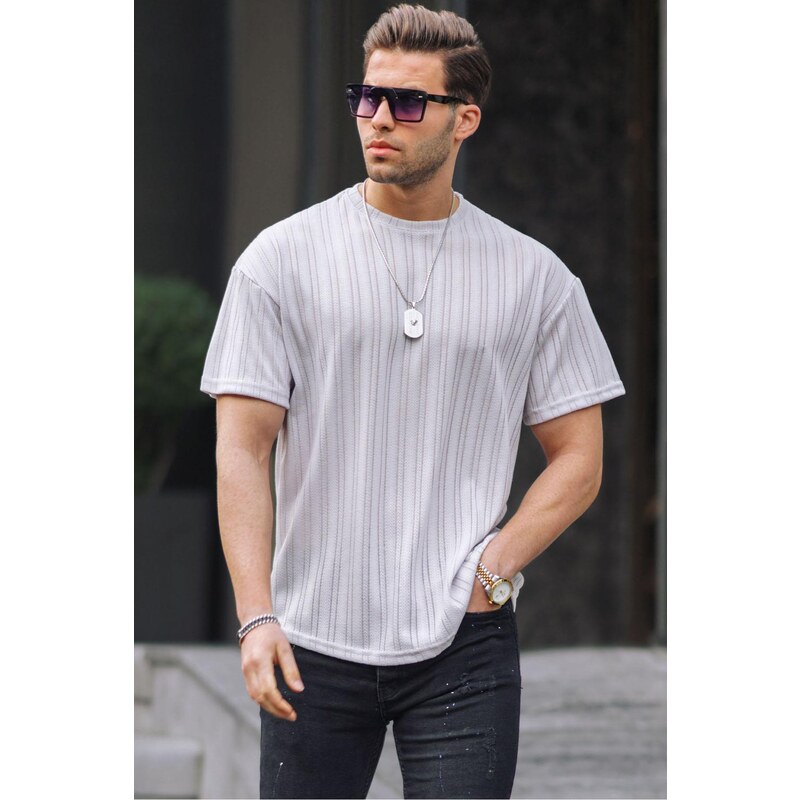 Madmext Men's Painted Gray Oversize Crew Neck T-Shirt 6179