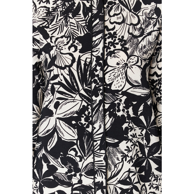 Trendyol Black Piping Detailed Woven Viscose Floral Shirt