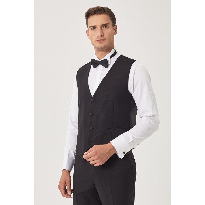 ALTINYILDIZ CLASSICS Men's Black Slim Fit Slim Fit Vest Patterned Tuxedo Tuxedo