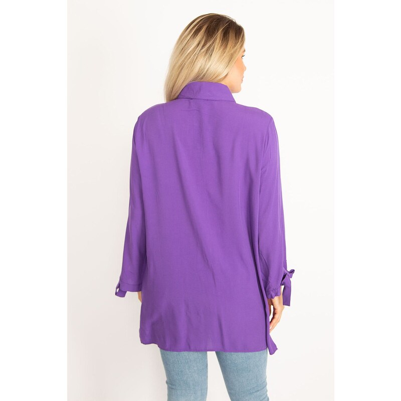 Şans Women's Lilac Viscose Shirt with Front Buttons, Lace-Up And Lacquer Print Detail.