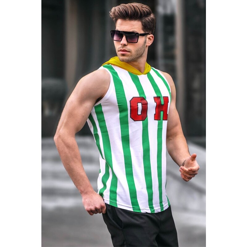 Madmext Green Striped Hooded Men's Undershirt 4024