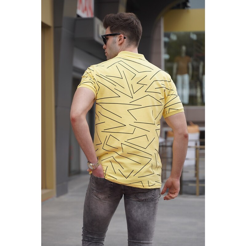 Madmext Men's Polo Neck Yellow Patterned T-Shirt 5817