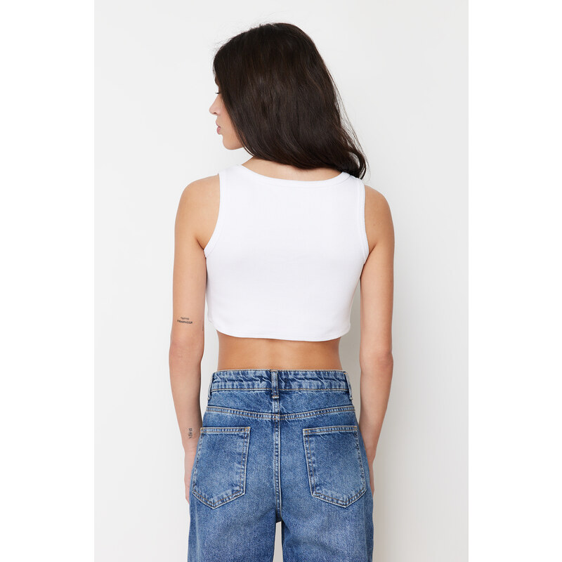 Trendyol White Strap Crop Ribbed Flexible Knitted Undershirt