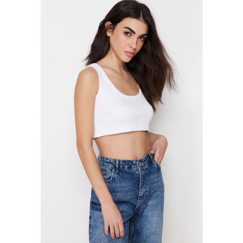 Trendyol White Strap Crop Ribbed Flexible Knitted Undershirt