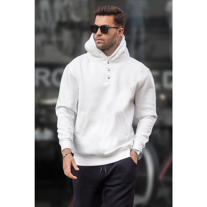 Madmext Ecru Hooded Button Detailed Sweatshirt 6150