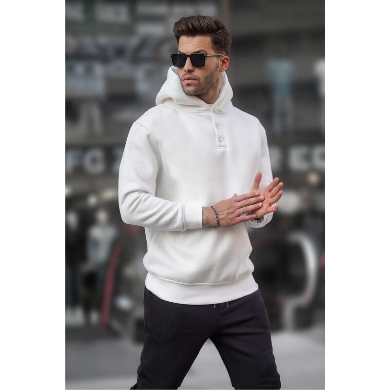 Madmext Ecru Hooded Button Detailed Sweatshirt 6150