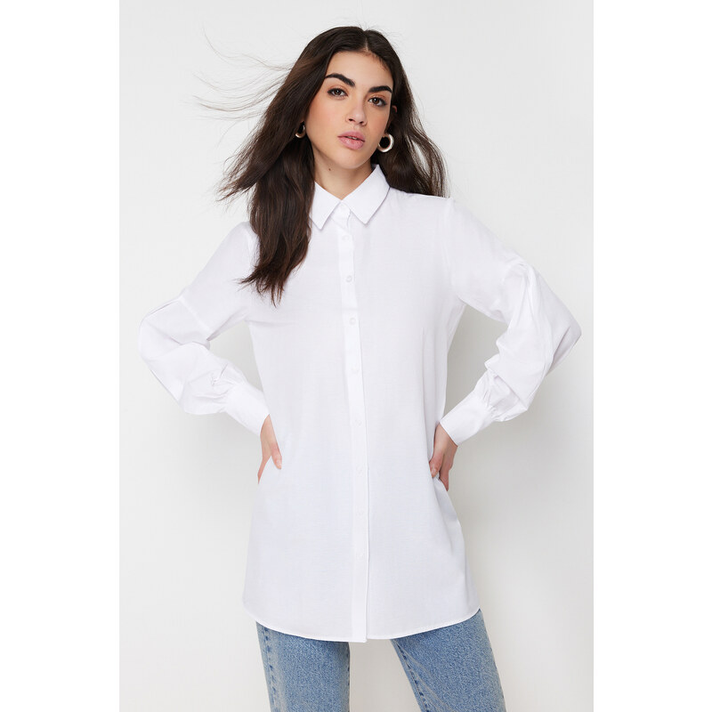 Trendyol White Cotton Woven Vest Shirt Suit
