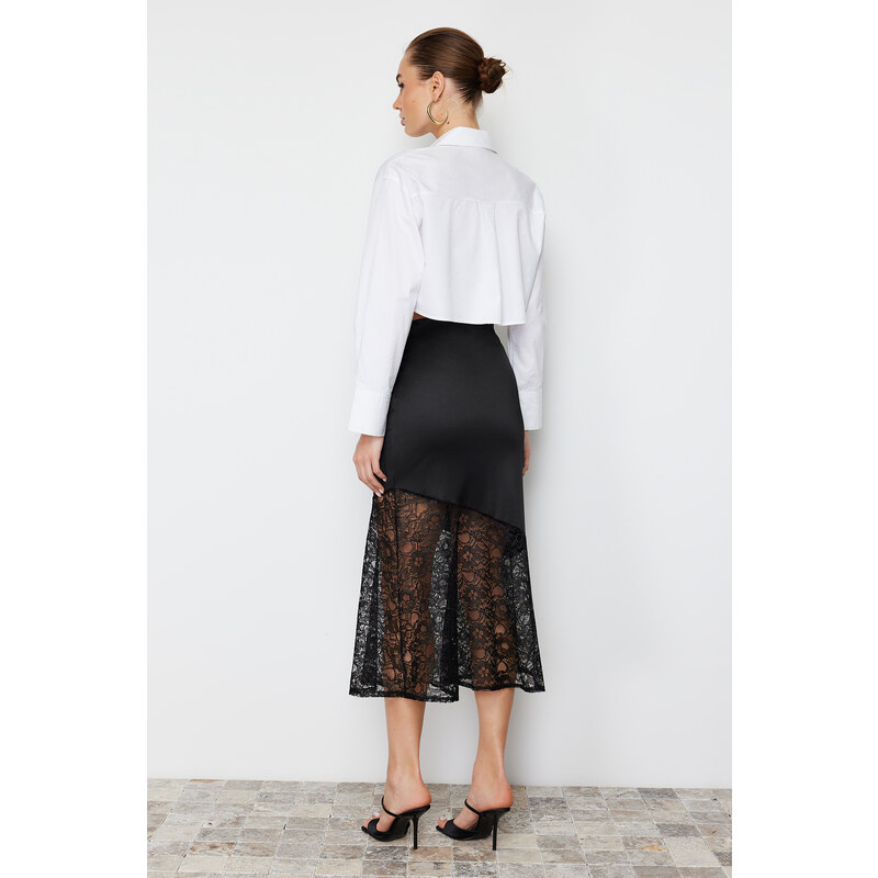 Trendyol Black Lace Detailed Satin Skirt