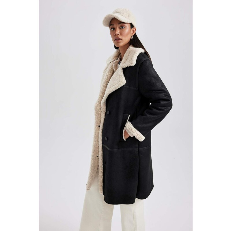 DEFACTO Regular Fit Plush Lining Suede Coat