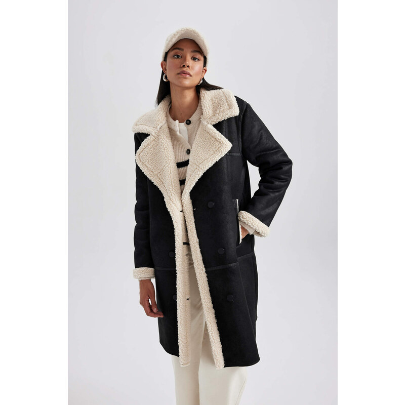 DEFACTO Regular Fit Plush Lining Suede Coat