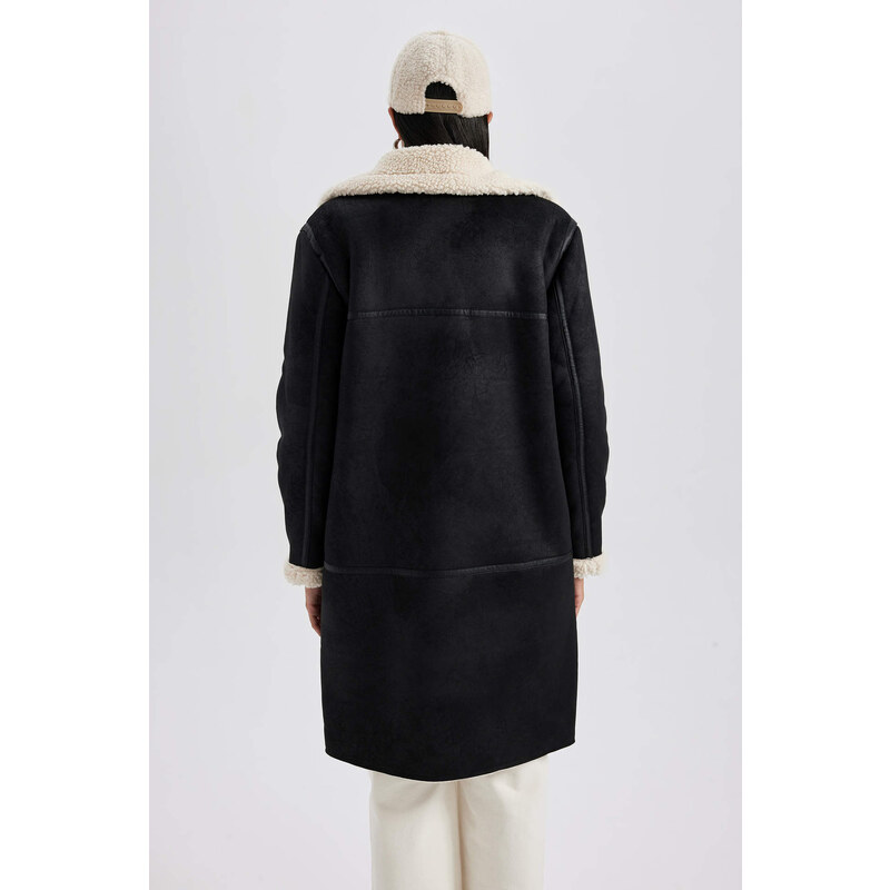 DEFACTO Regular Fit Plush Lining Suede Coat