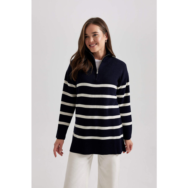 DEFACTO Regular Fit Polo Collar Striped Tunic