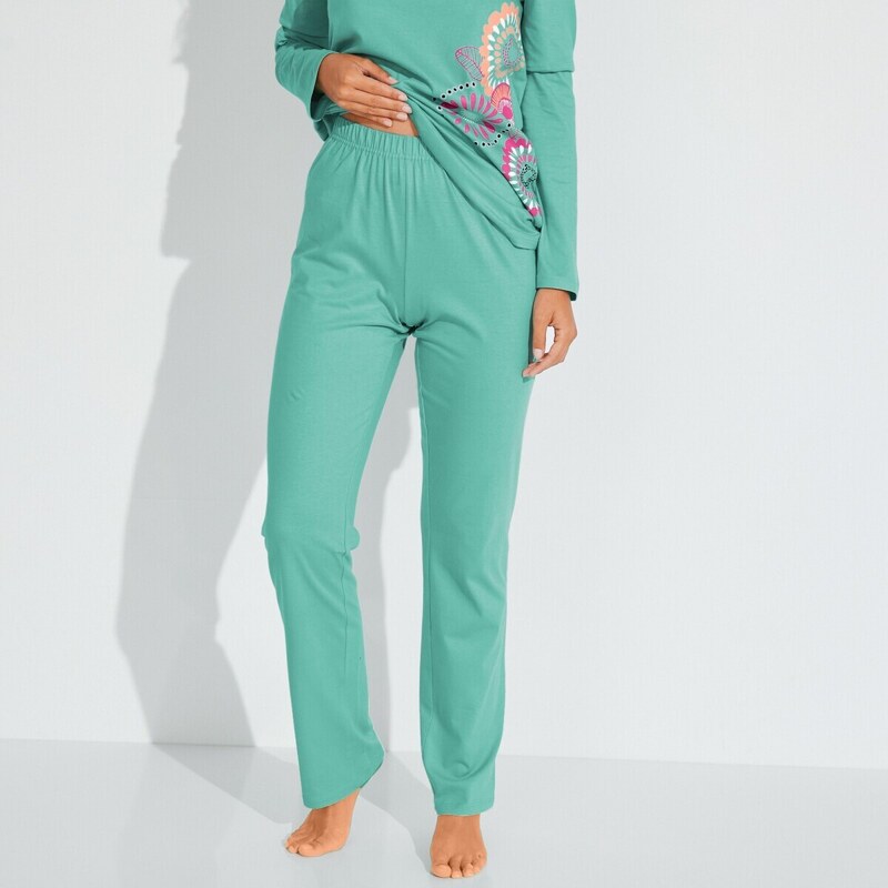 Blancheporte Pyžamo s dlouhými rukávy a potiskem rozet, bavlna blankytně modrá 34/36