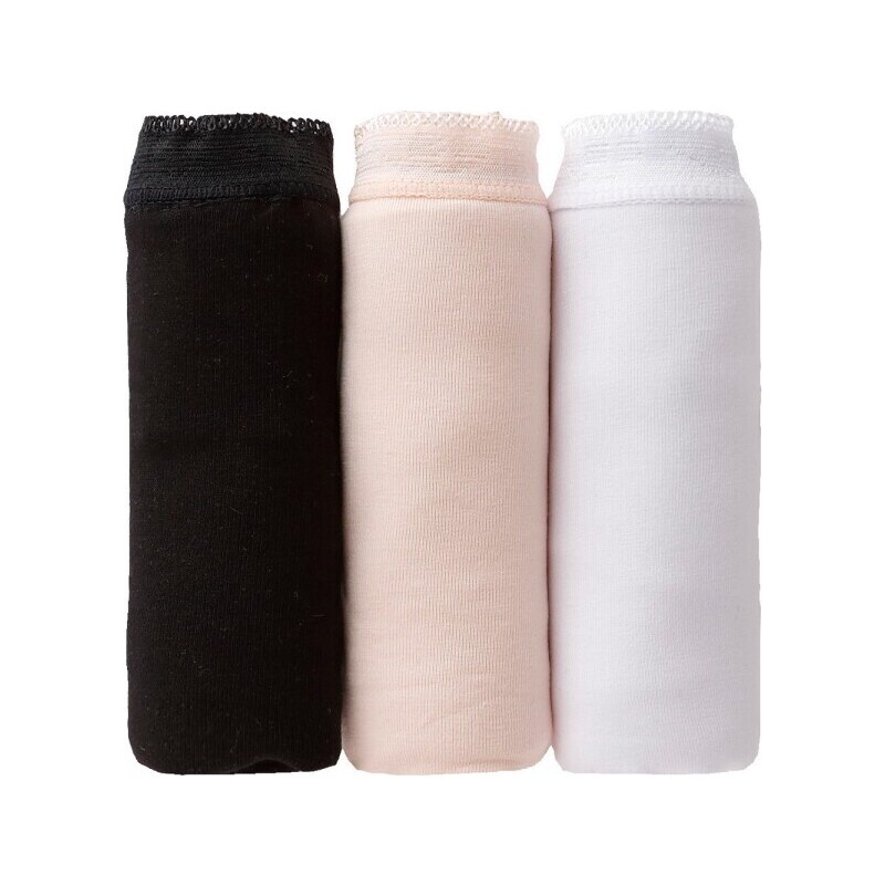 Blancheporte Sada 3 kalhotek midi z pružné bavlny s krajkou černá+tělová+bílá 34/36