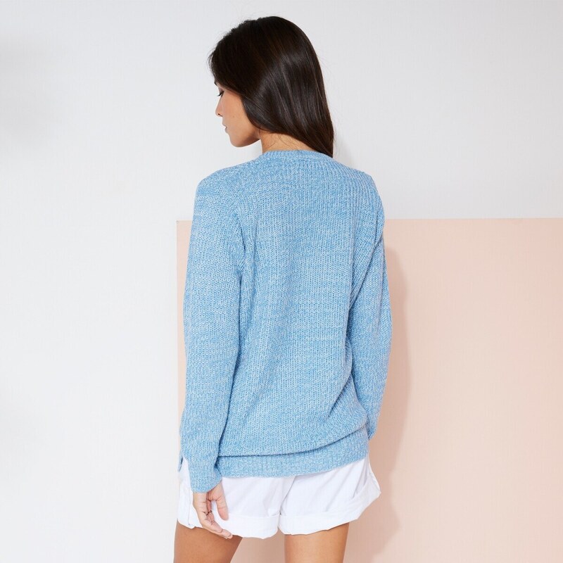 Blancheporte Tunikový pulovr s výstřihem do "V" modrý melír 34/36