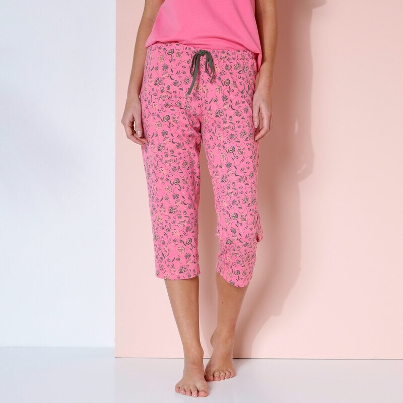 Blancheporte Pyžamové 3/4 kalhoty s potiskem květin "Bohème" indická růžová/khaki 34/36
