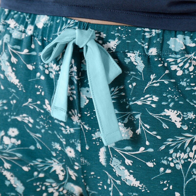 Blancheporte 3/4 pyžamové kalhoty, smaragdové s květy smaragdová 52